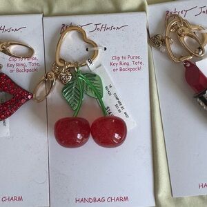 Betsey Johnson Cherry Keychain with Red and Green Accents